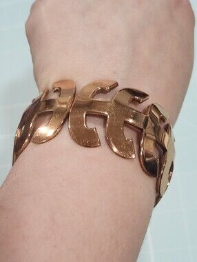 Vintage 50s MCM Renoir Copper "Wildfire" Hinged Bangle Bracelet Geometric Design
